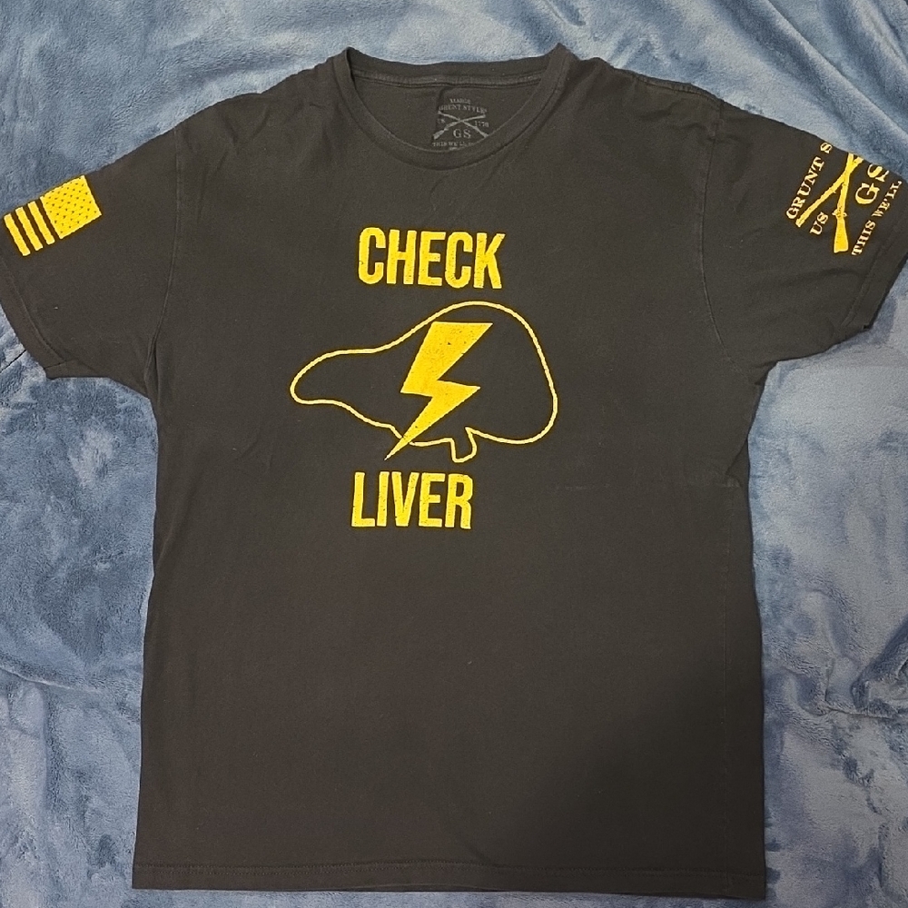 Grunt Style Black T-Shirt with Yellow Check Liver Graphic